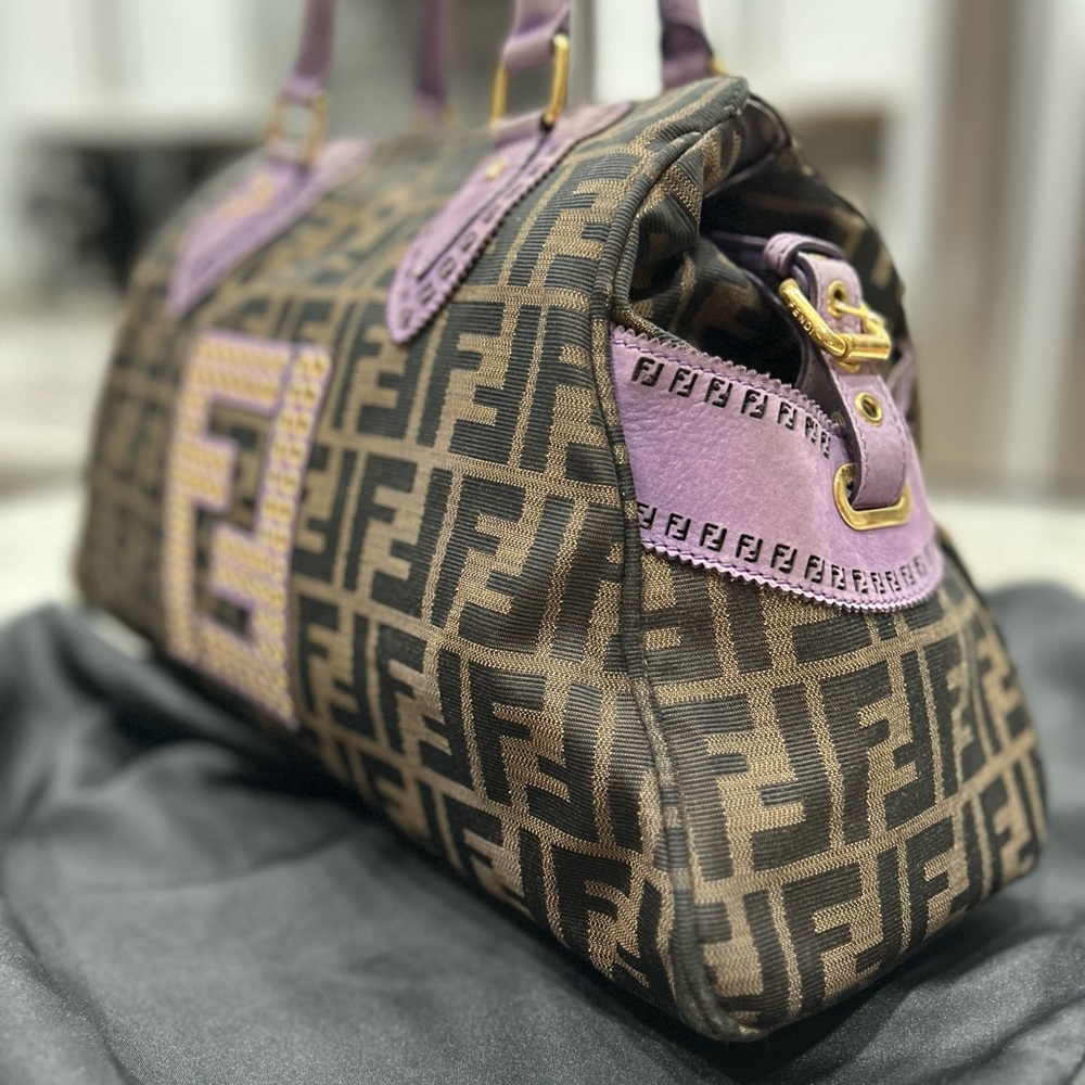 Fendi Zucca Authentic FF Du Jour Brown and Purple Satchel - Picture 4 of 17